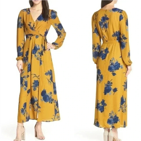 Chelsea28 Floral Yellow Print Faux Wrap Maxi Dress(S) - Picture 1 of 14